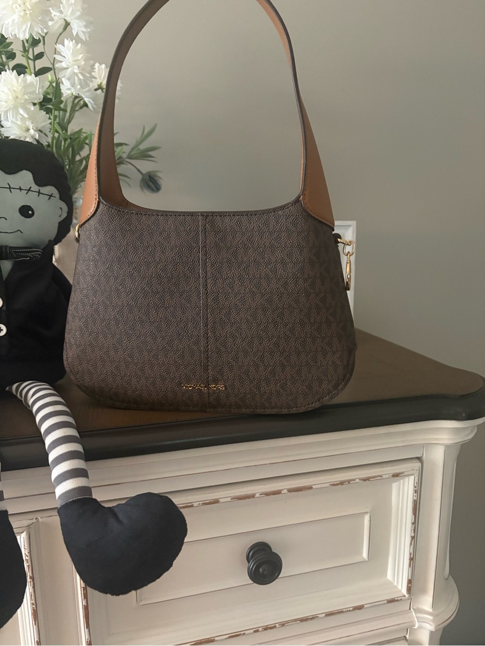 Michael Kors Brown and Tan Logo Shoulder Bag